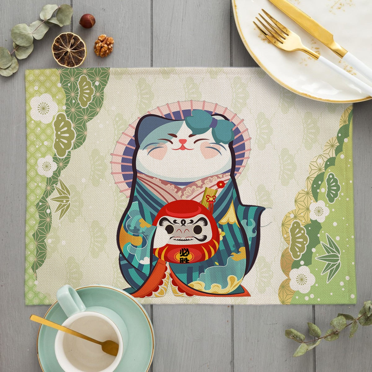 Napperon de Table Maneki Neko Vert
