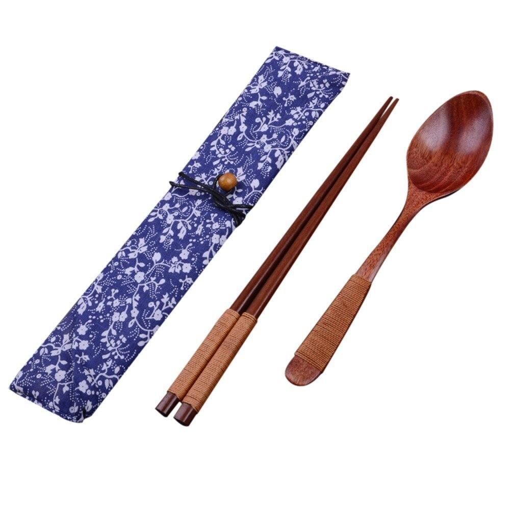 Baguettes et Cuillère Japonaises en Bois avec pochette