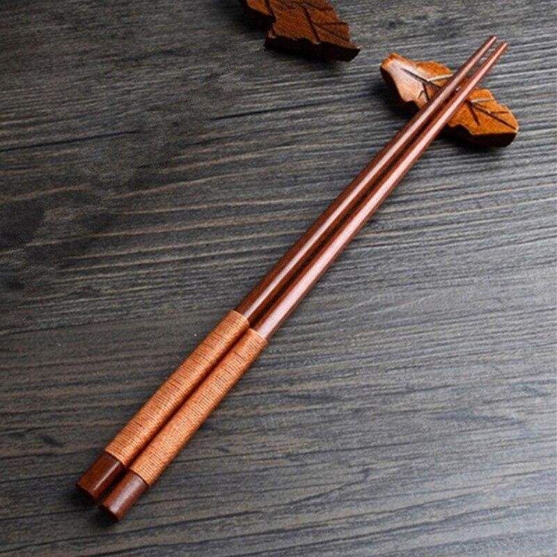 Baguettes Japonaises en Bois - Fil Beige et Bois Foncé