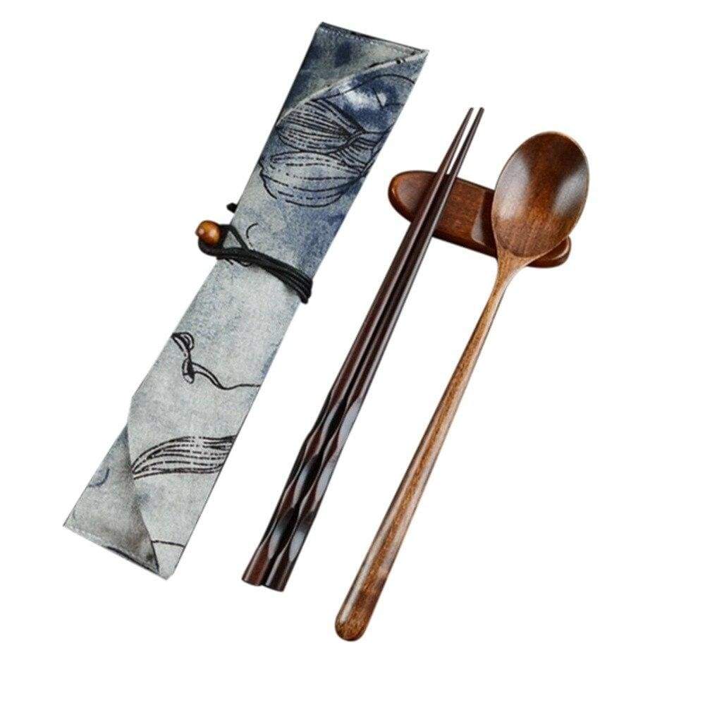 Baguettes Japonaises Luxe avec Cuillère en Bois - Relief