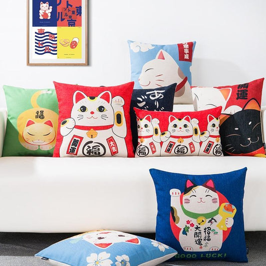 Housse de Coussin Maneki-Neko