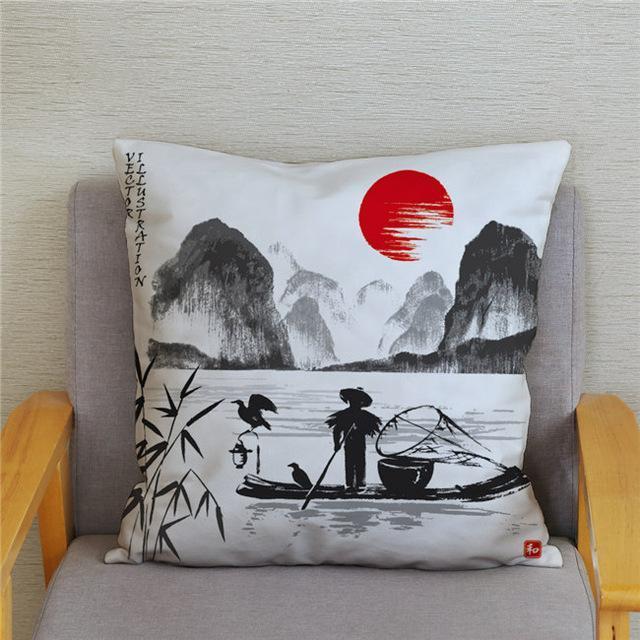 Housse de Coussin Style Japonais