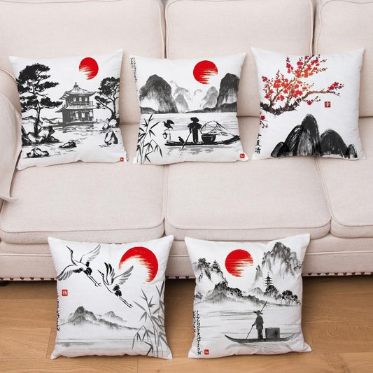 Housse de Coussin Style Japonais
