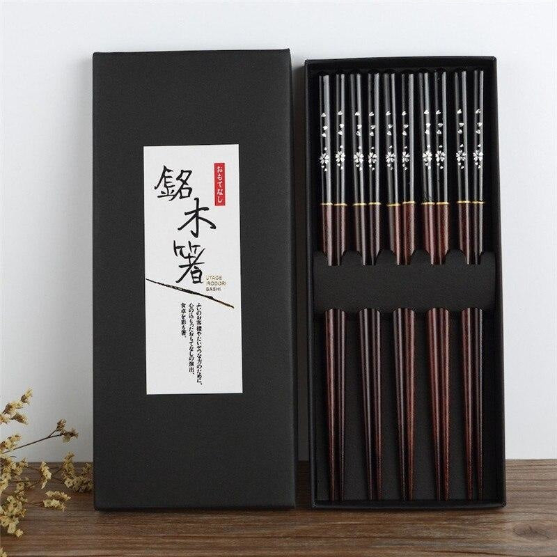 Coffret Baguettes Japonaises Sakura Noir - 23 cm